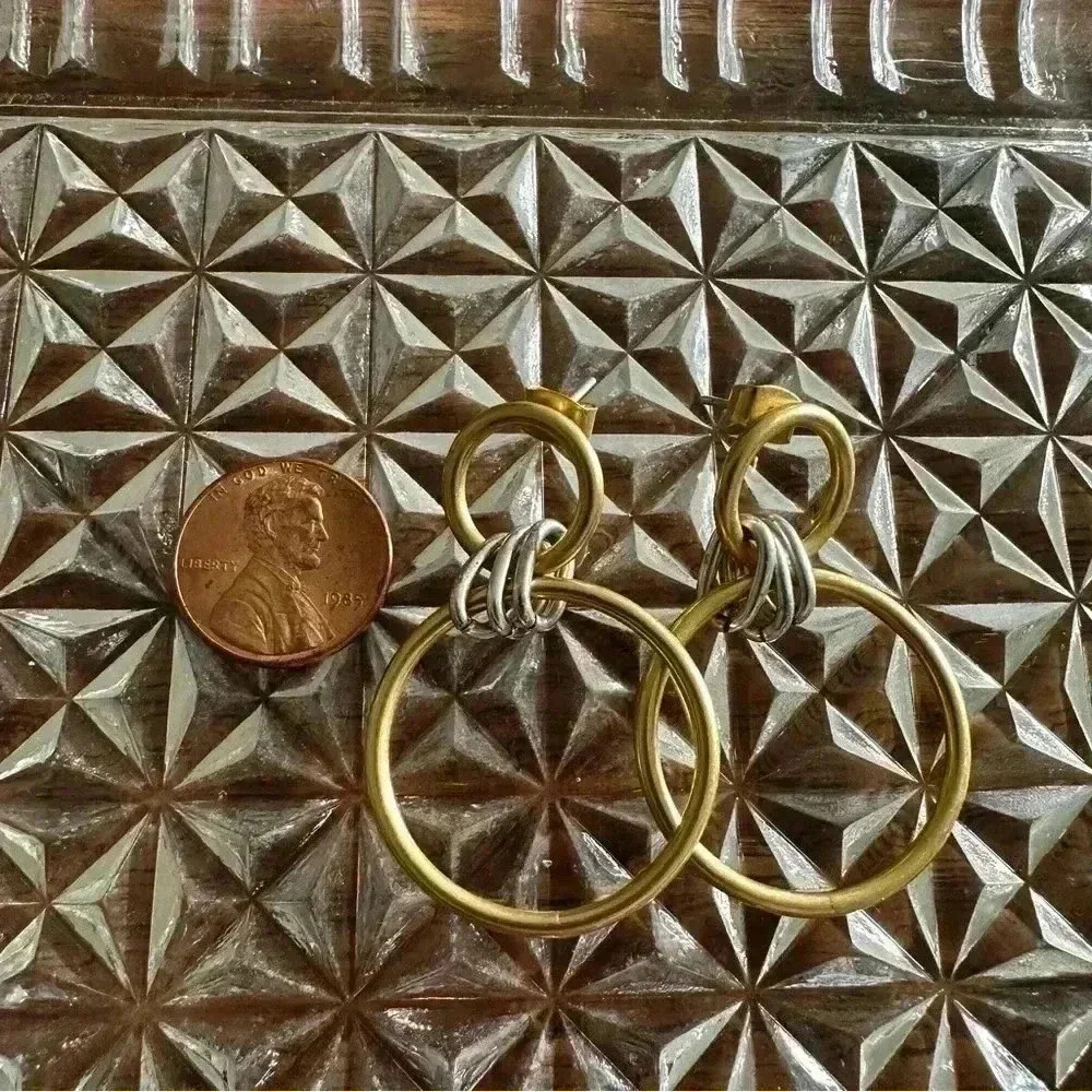 Madewell Brass Silver Two Tone Dangle Hoops Earrings - Picture 4 of 5